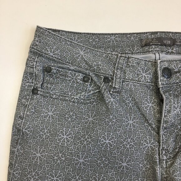 PRANA Gray Print Organic Cotton Blend 5 Pocket Logo Hardware Jeans - Picture 5 of 12
